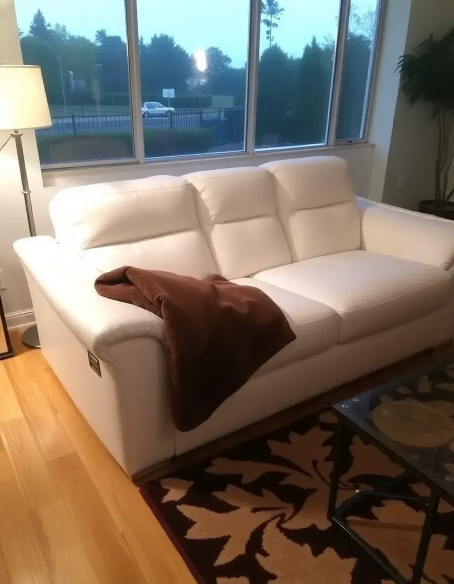 White reclining leather sleeper sofa, luxurious and clean
