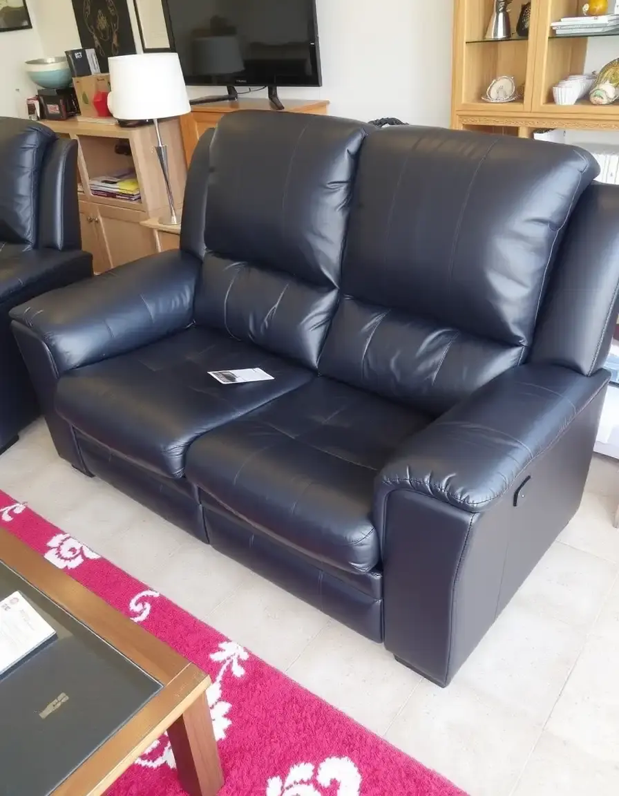 Black 2-seater leather sofa recliner