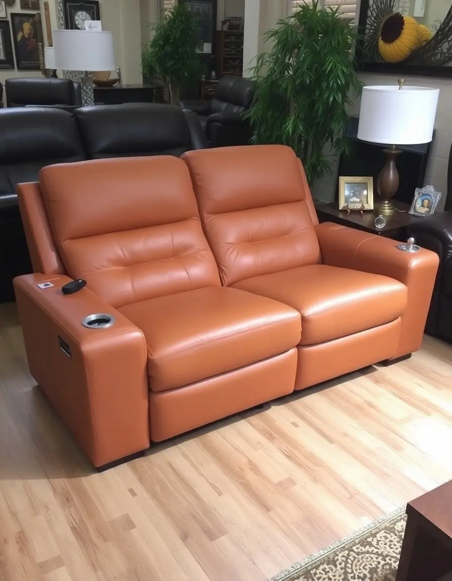 Tan power leather sofa recliner