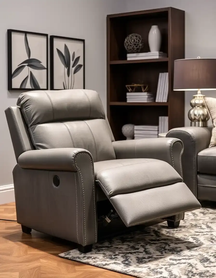 Gray manual leather sofa recliner