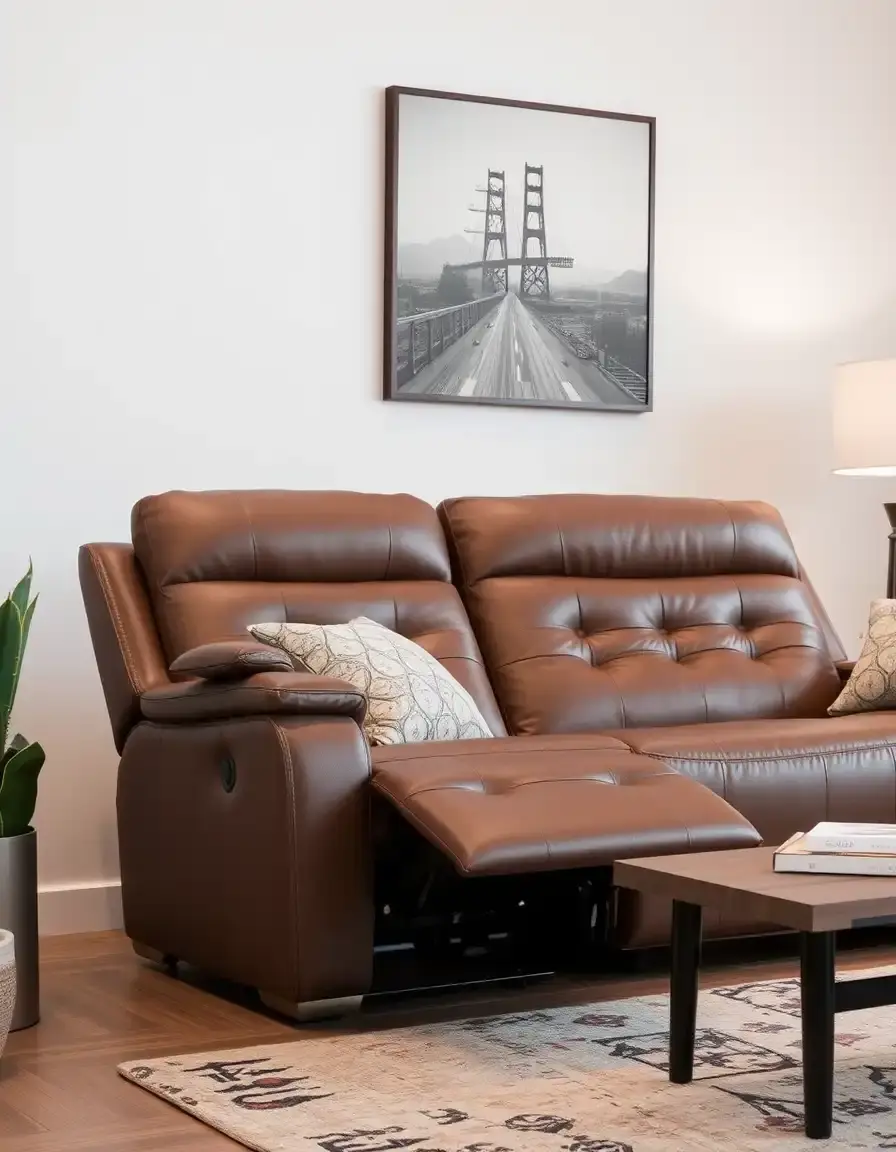 Brown modern leather sofa recliner