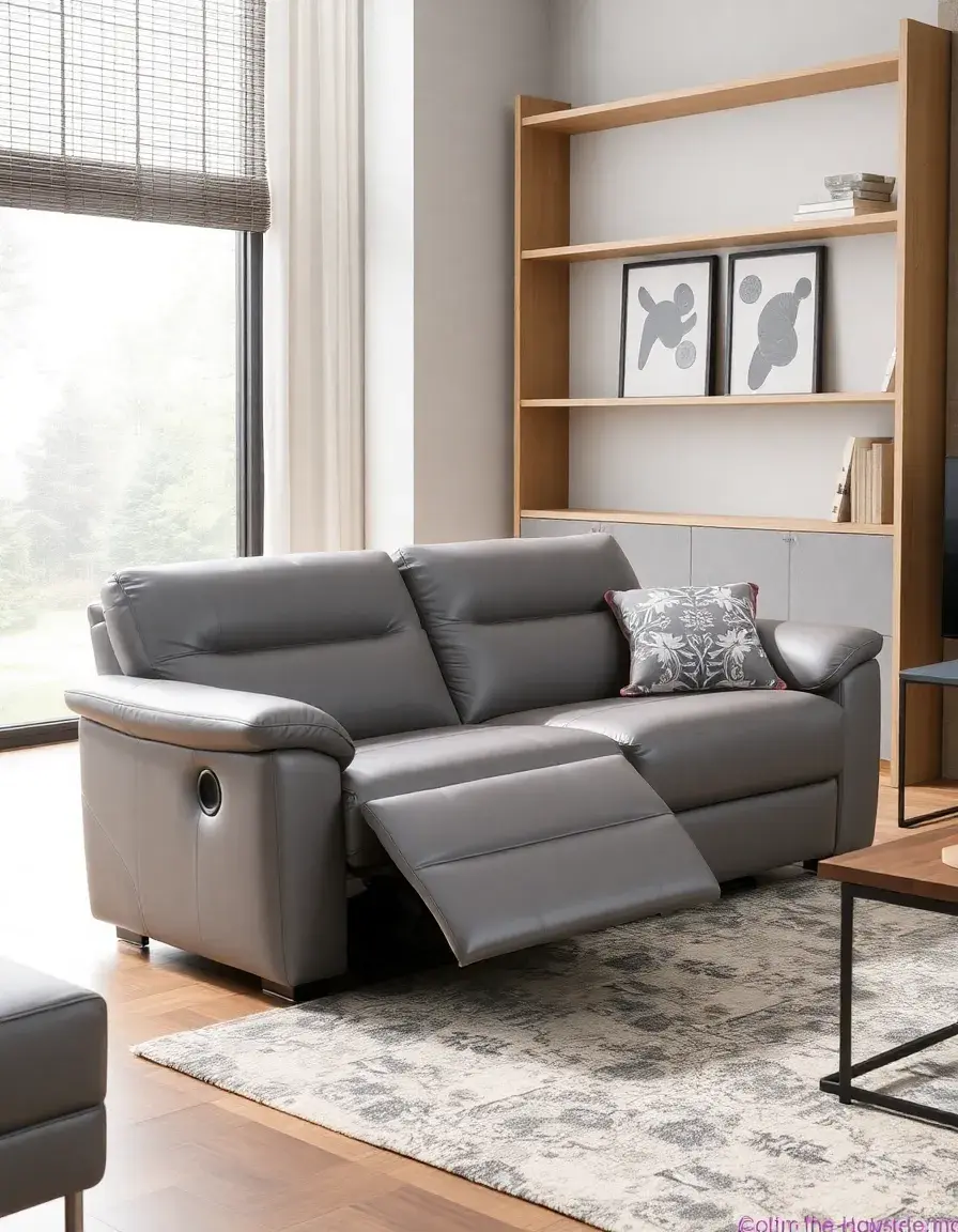 Gray compact leather sofa recliner