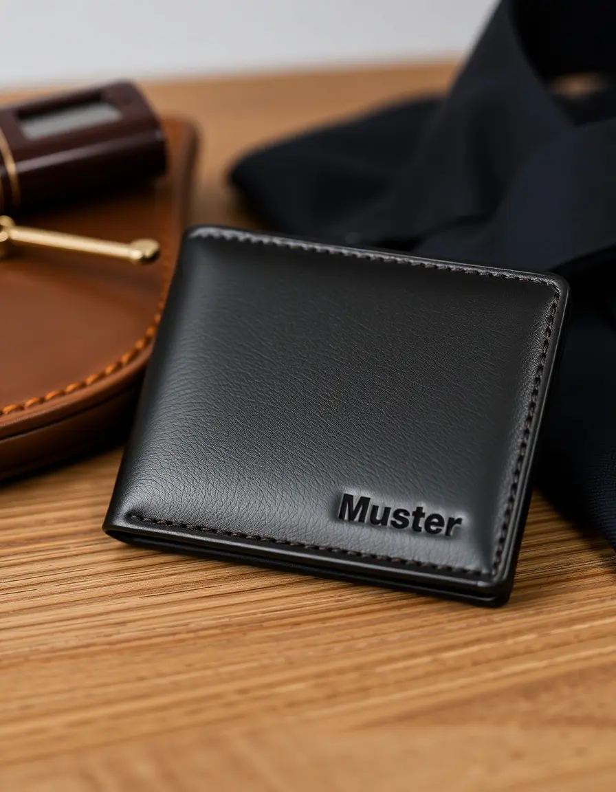 Black bifold leather wallet for men showing card slots