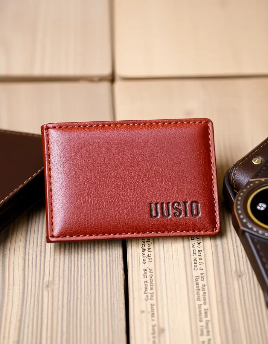 Brown trifold leather wallet for men