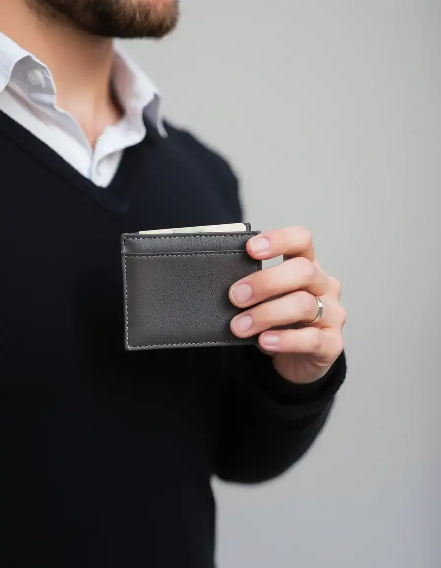 Gray RFID blocking leather wallet