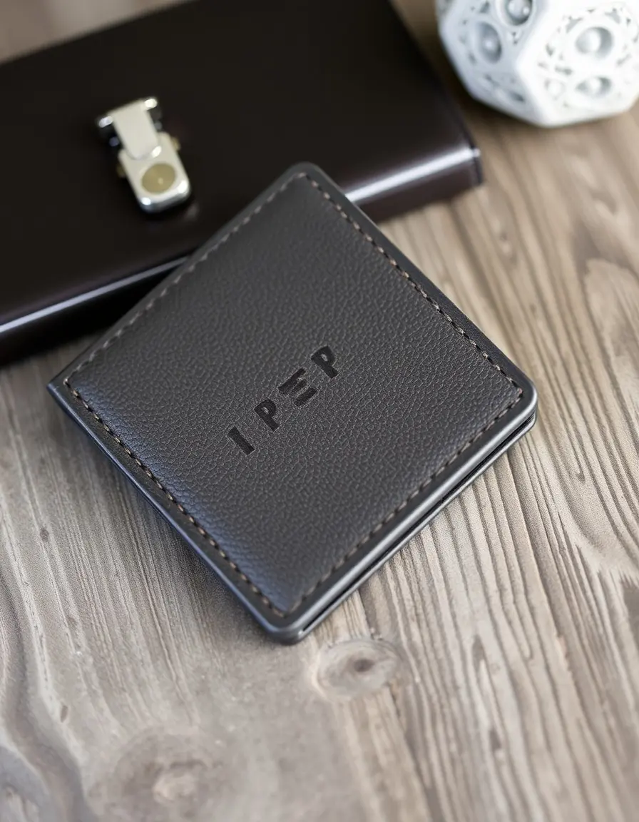 Personalized gray leather wallet