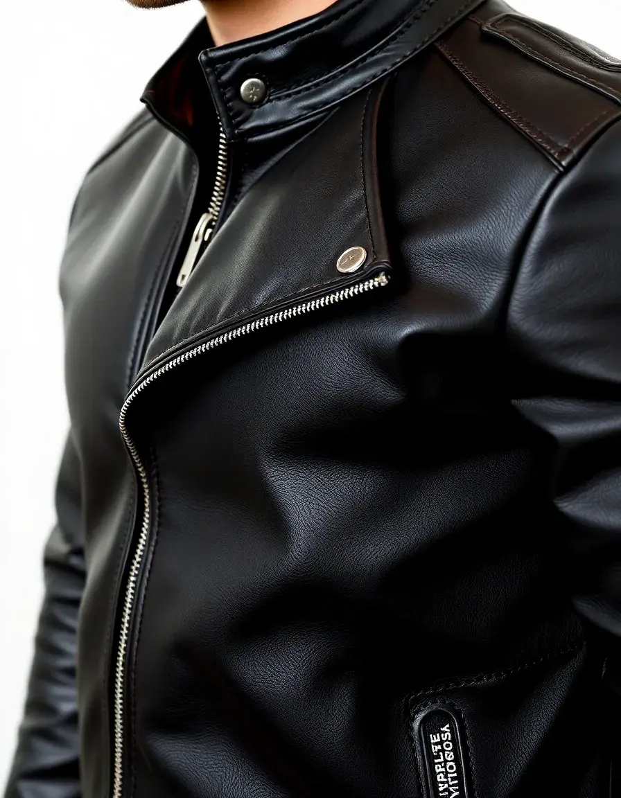 Men's moto leather jacket with zips