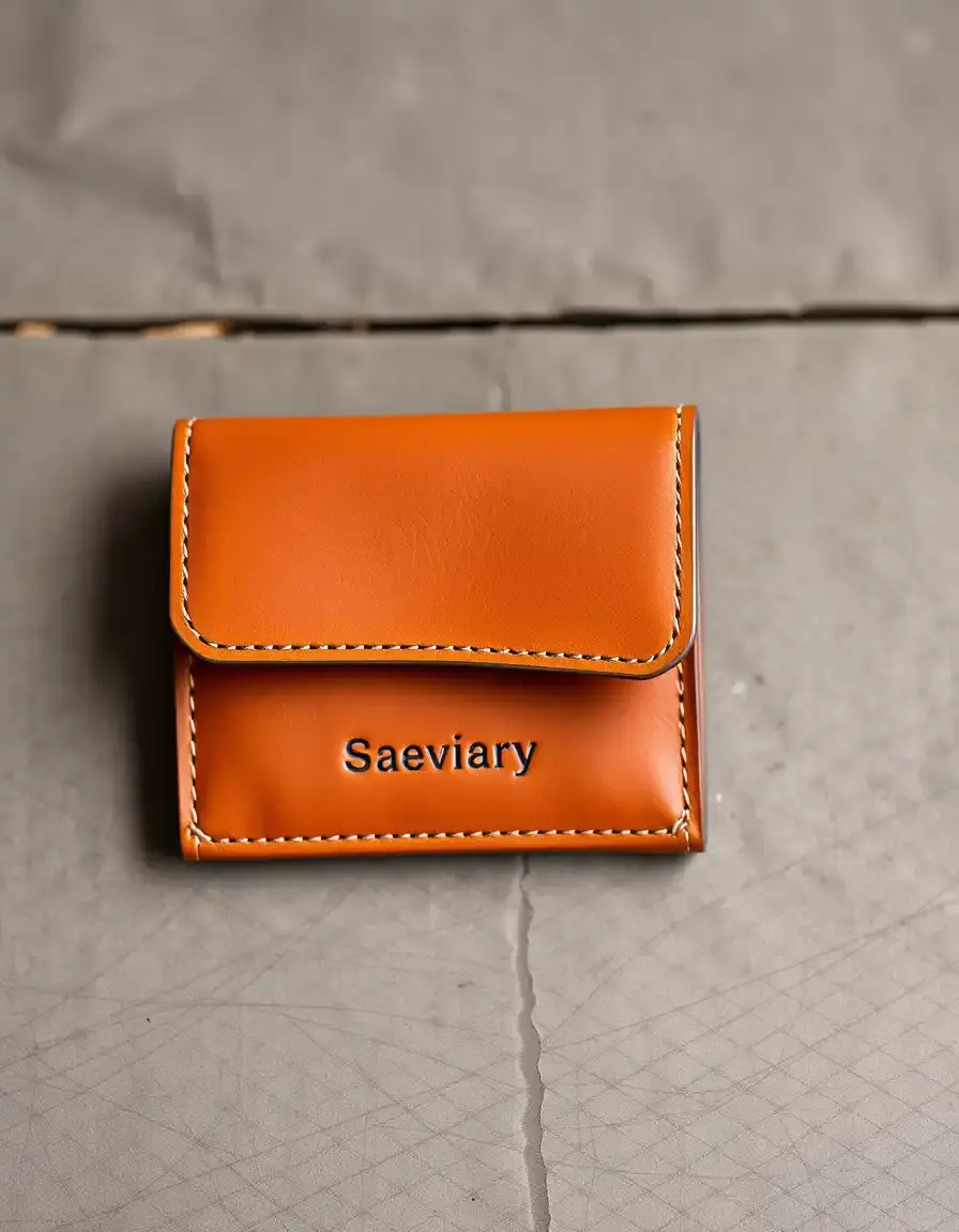 Brown vegan leather wallet folded