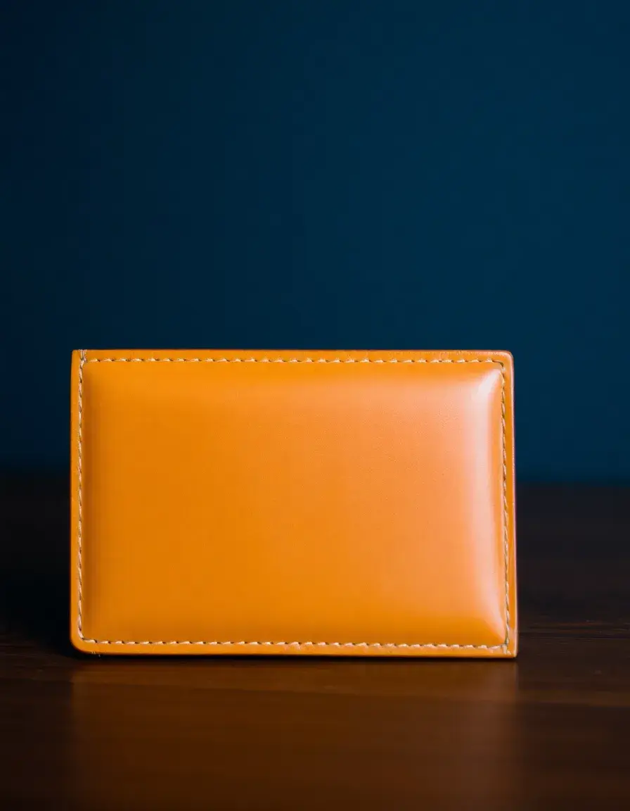 Tan designer brand leather wallet with fine stitching