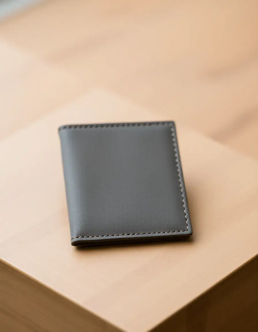 Gray minimalist leather wallet slim design