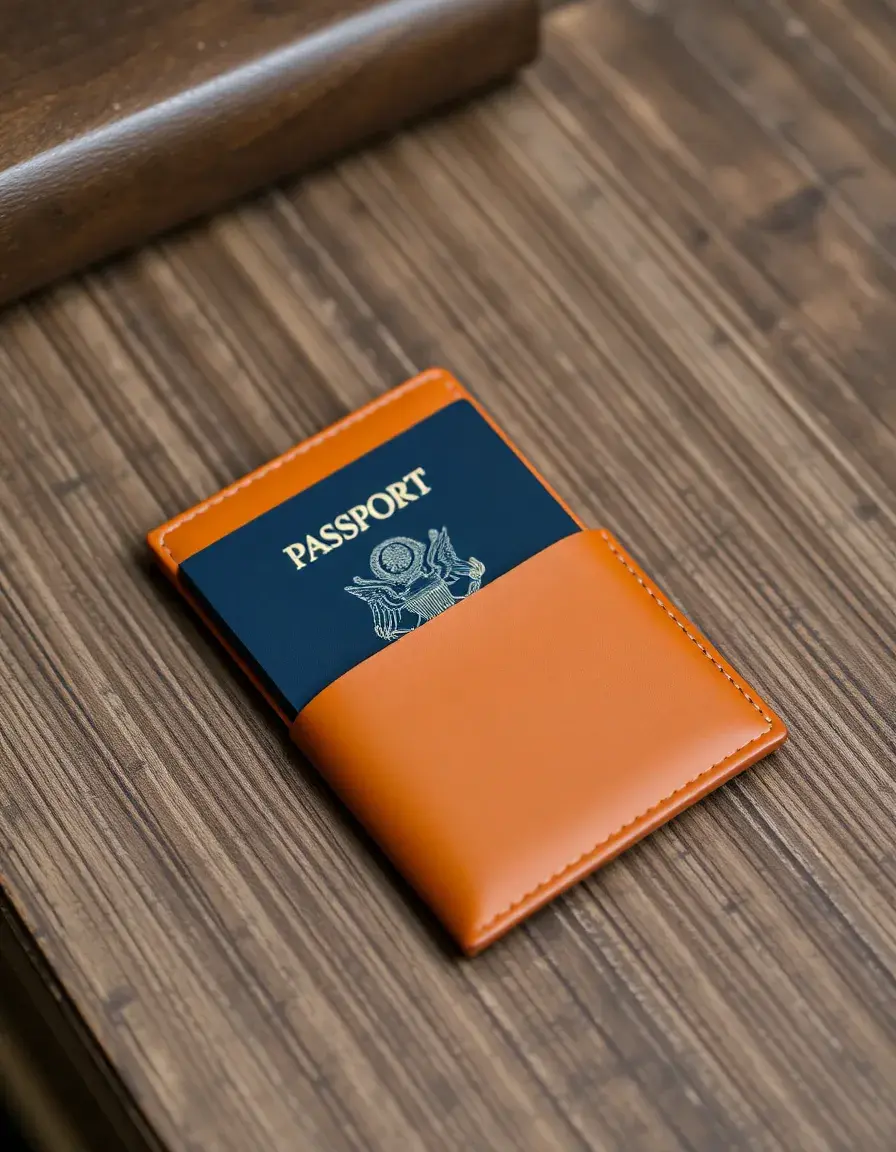 Tan passport holder leather wallet