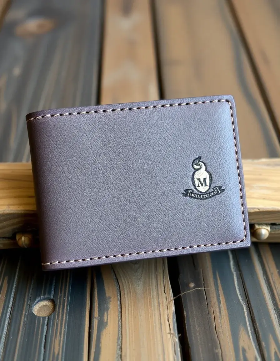 Gray custom stamped leather wallet