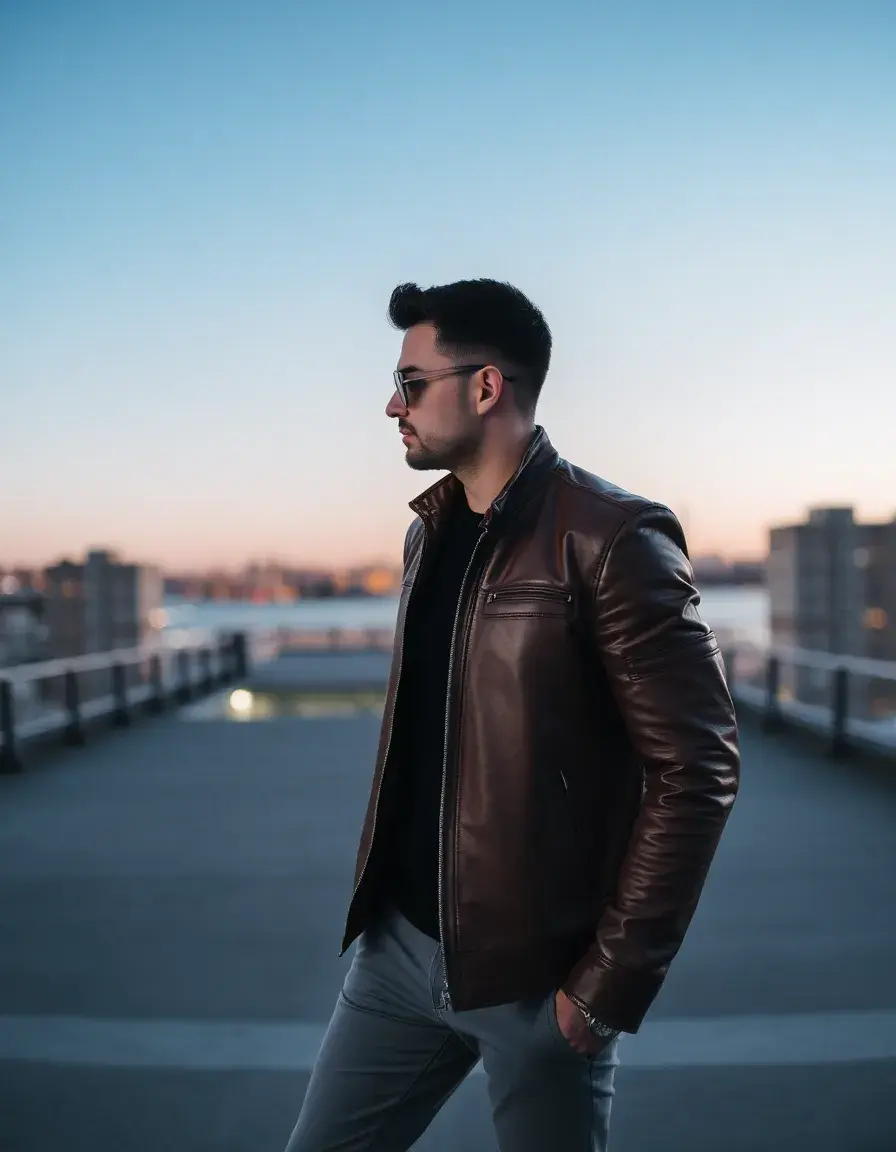 Brown modern men's leather jacket