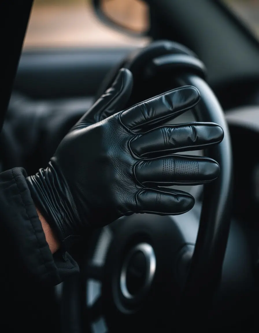 Black driving mens leather gloves with perforated details