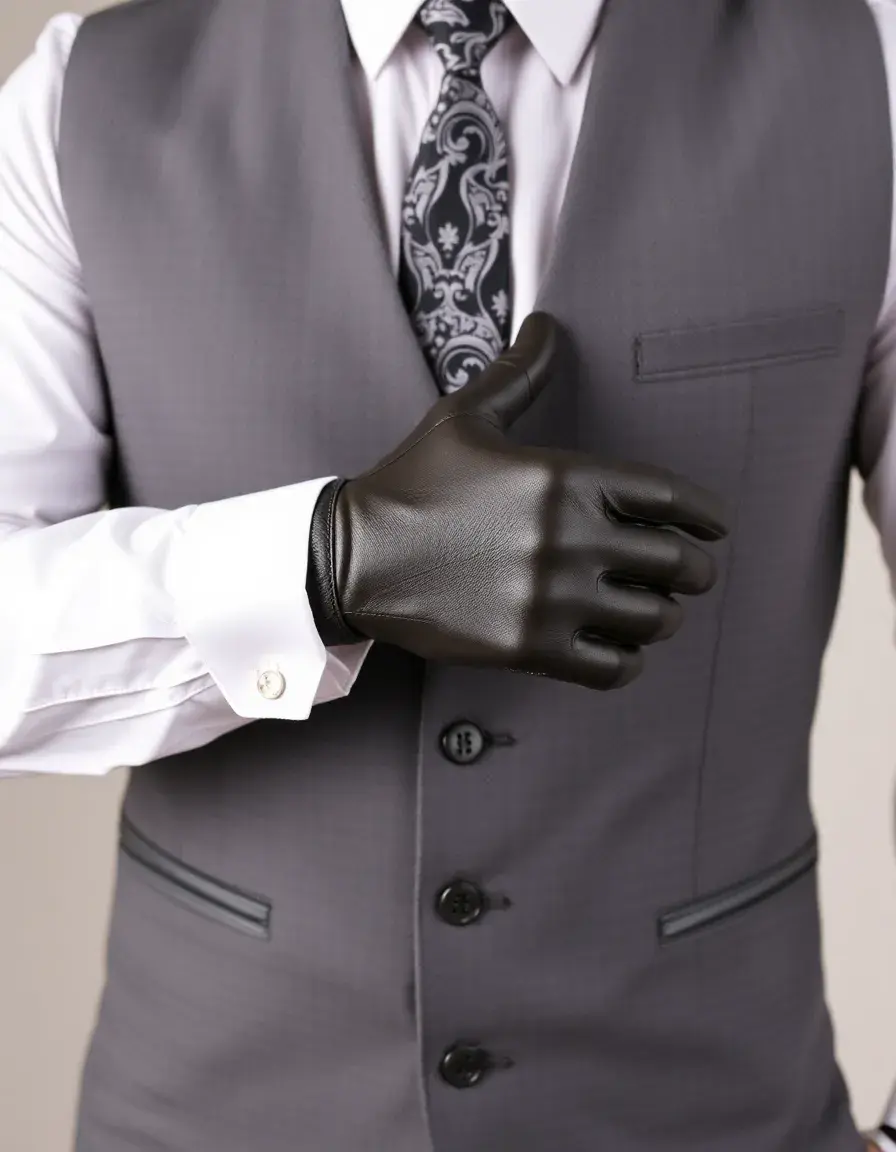 Gray dress formal mens leather gloves