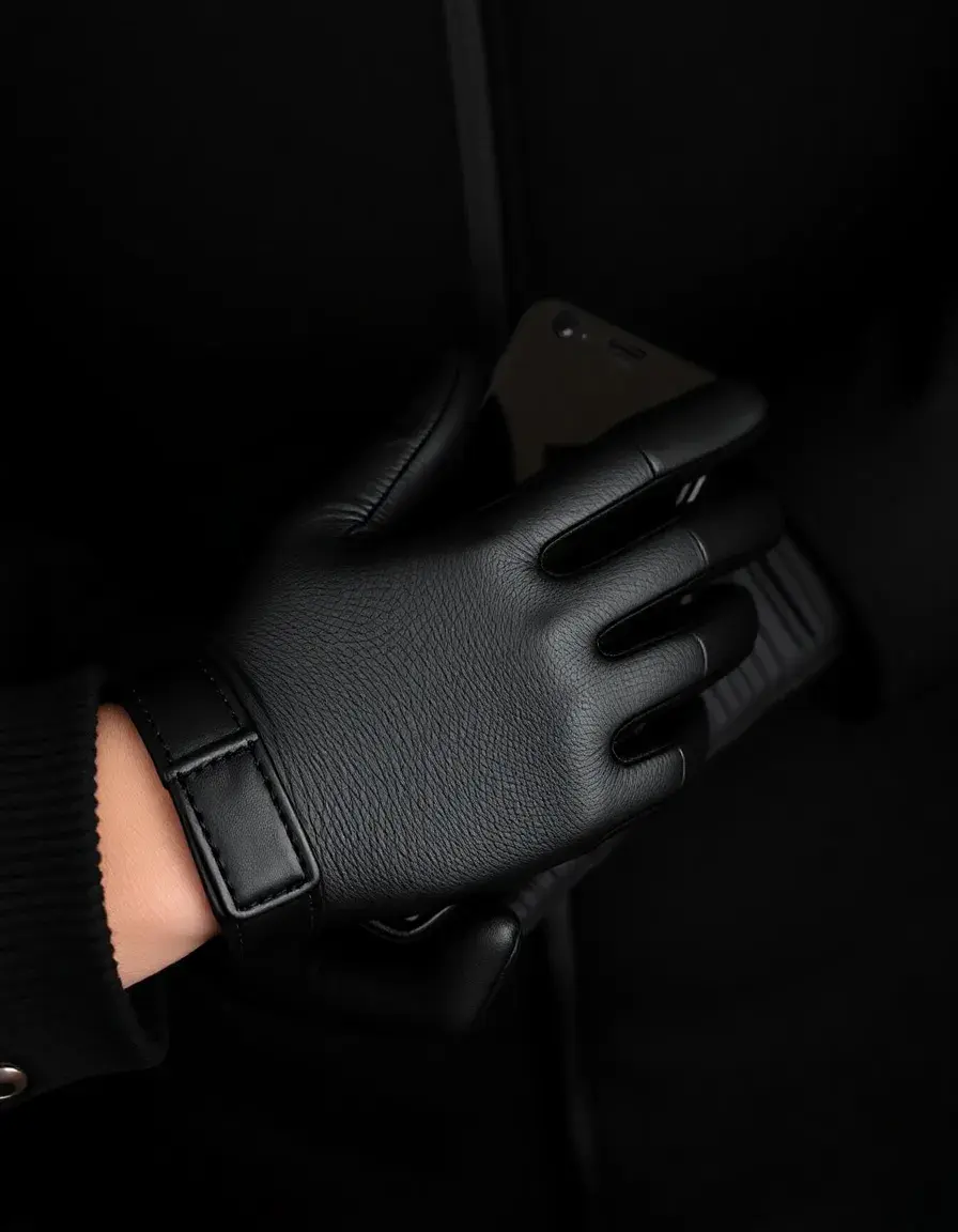 Black touchscreen compatible mens leather gloves
