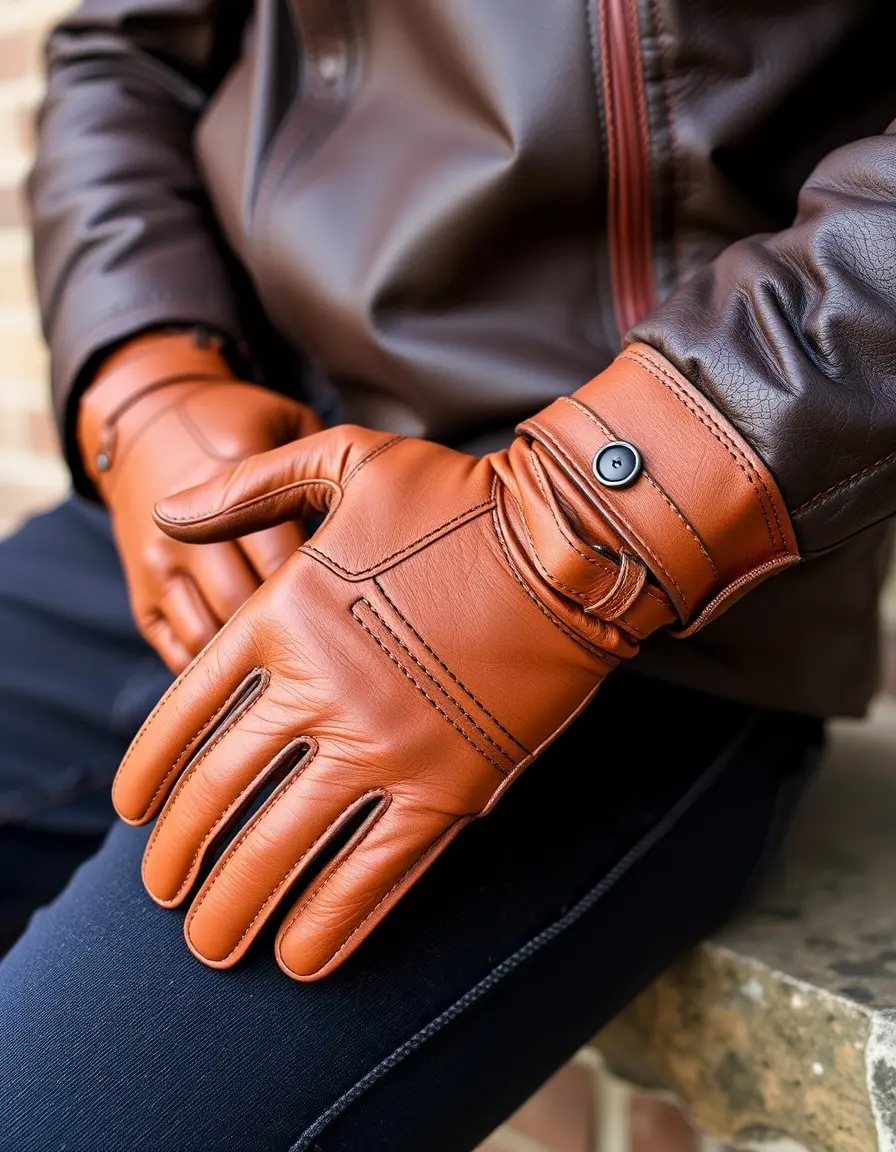 Tan biker mens leather gloves with padding