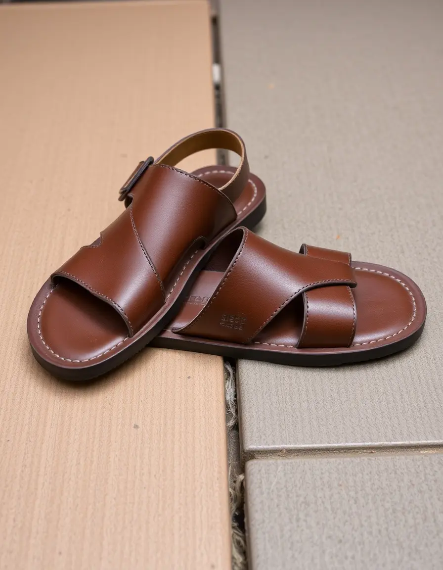 Brown strap mens leather sandals