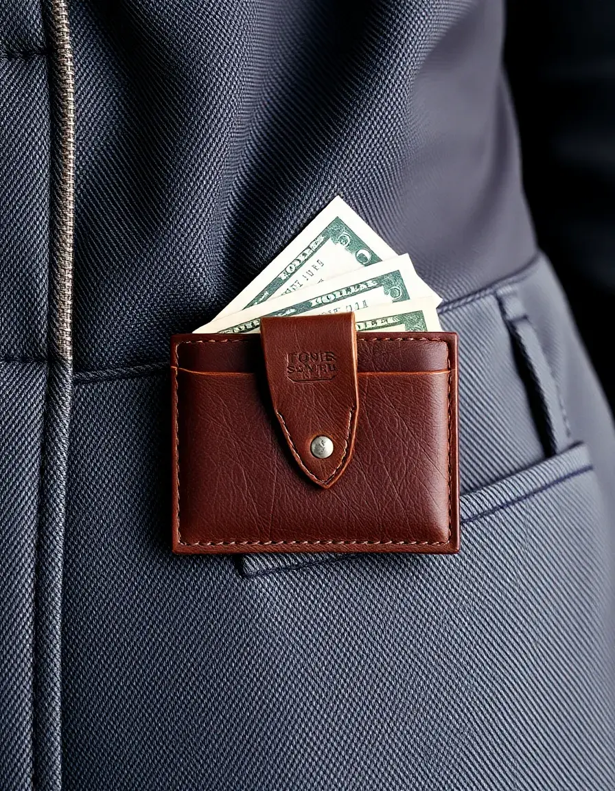 Brown leather money clip wallet mens
