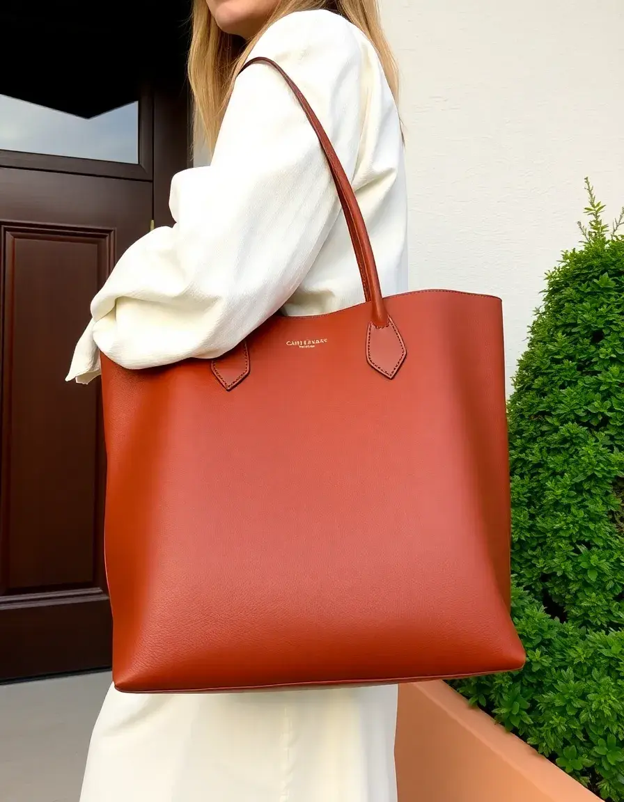 Brown nappa leather tote bag showing soft texture