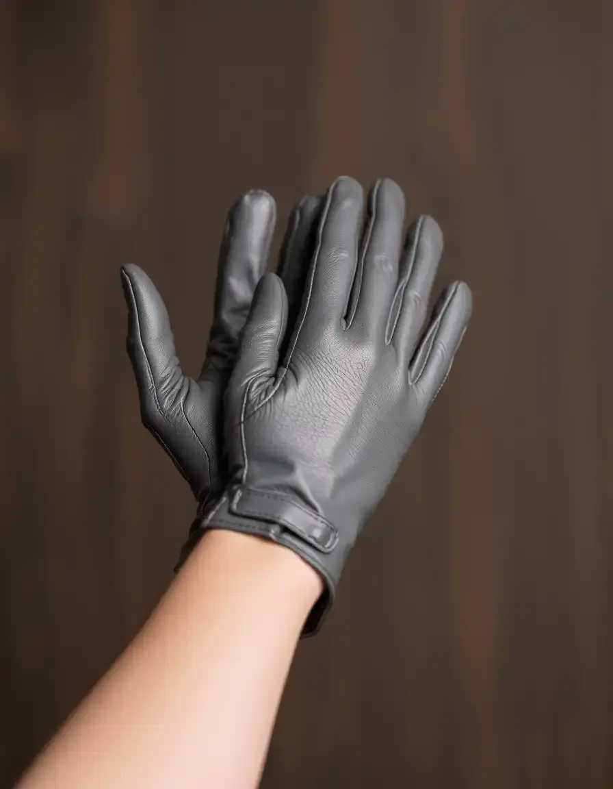 Gray nappa leather gloves