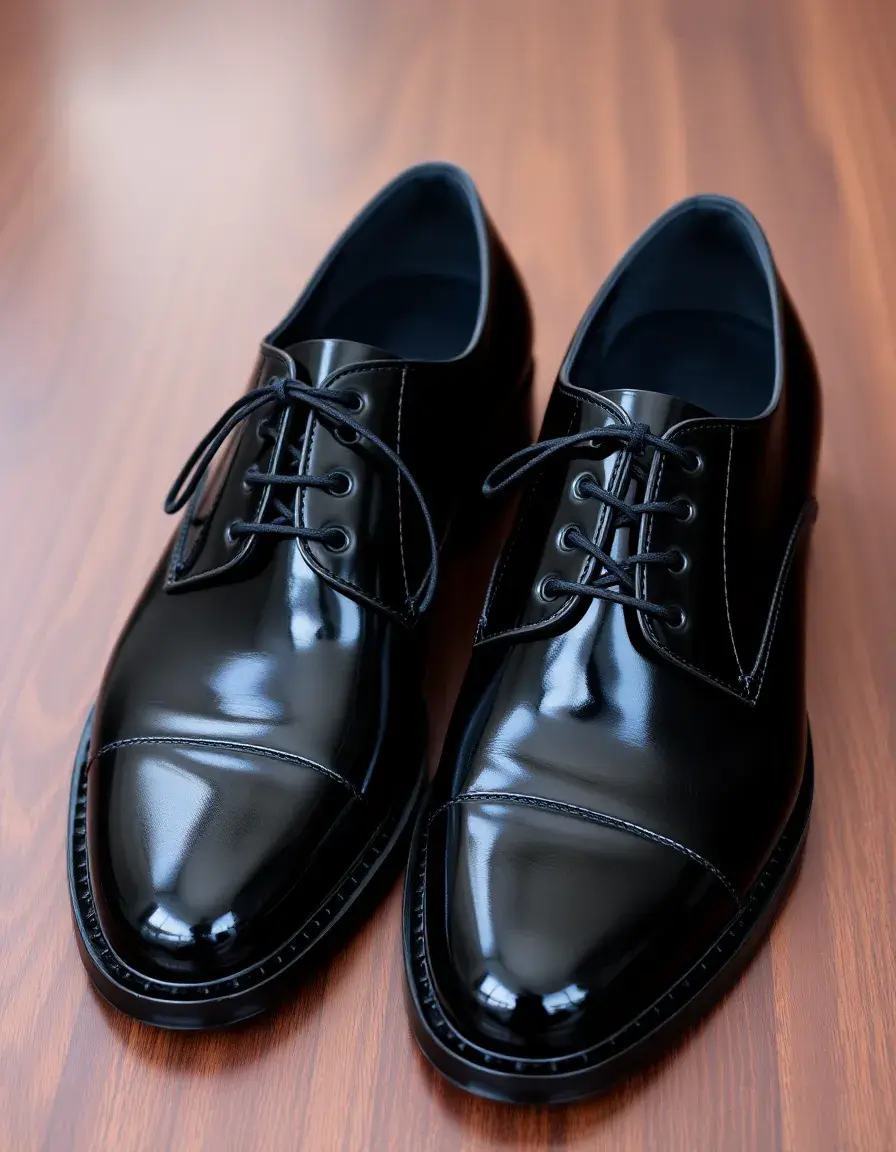 Classic black dress patent leather shoes with high gloss finish