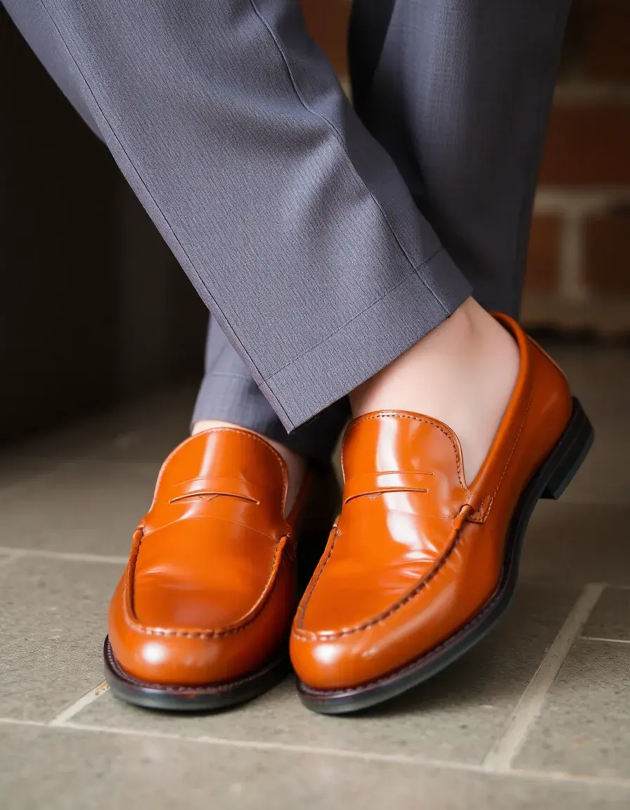 Tan loafer patent leather shoes for summer style