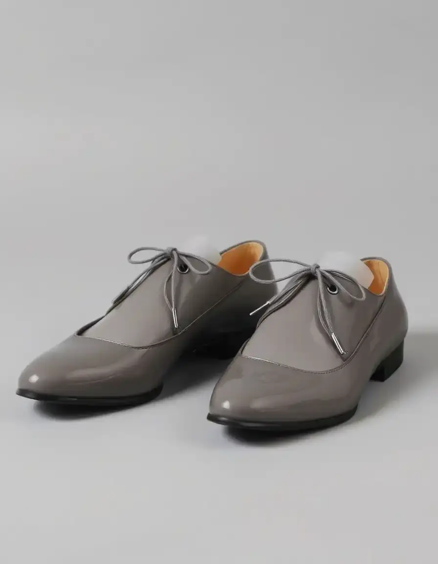 Gray flat patent leather shoes for daily comfort