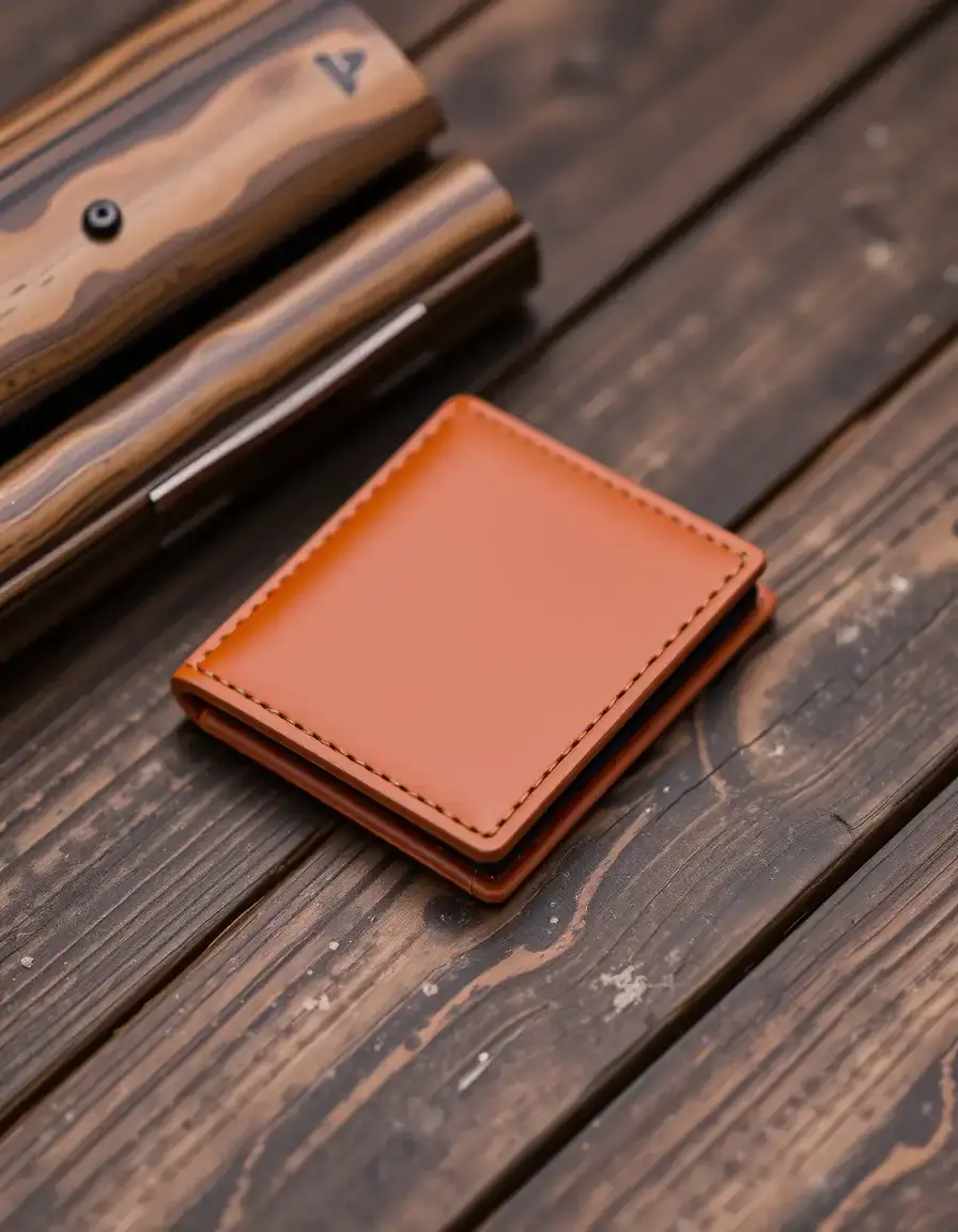 Tan polyurethane leather wallet, minimalist design