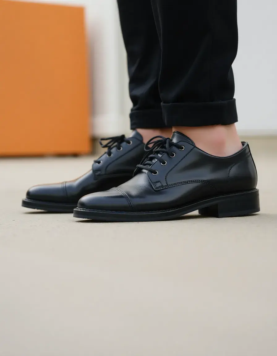 Black polyurethane leather shoes
