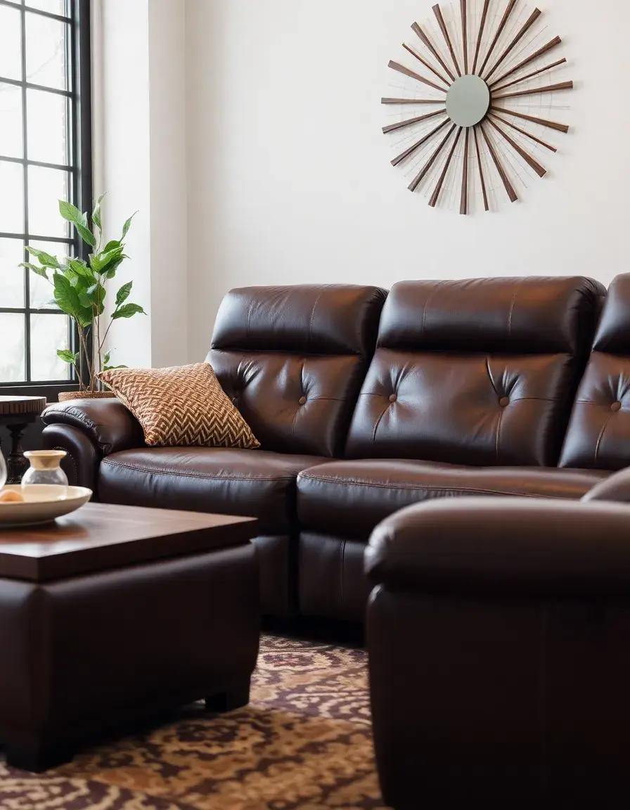 Brown power reclining leather sofa