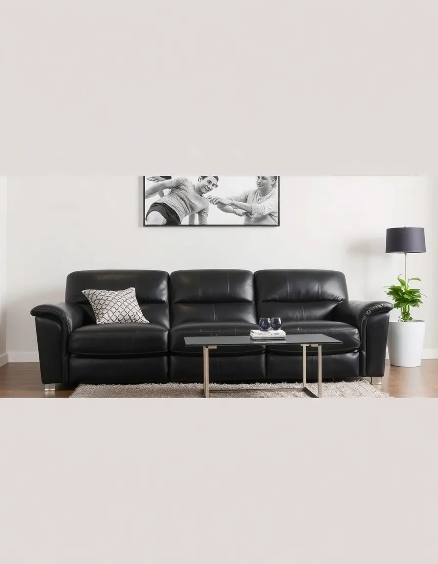 Black manual reclining leather sofa