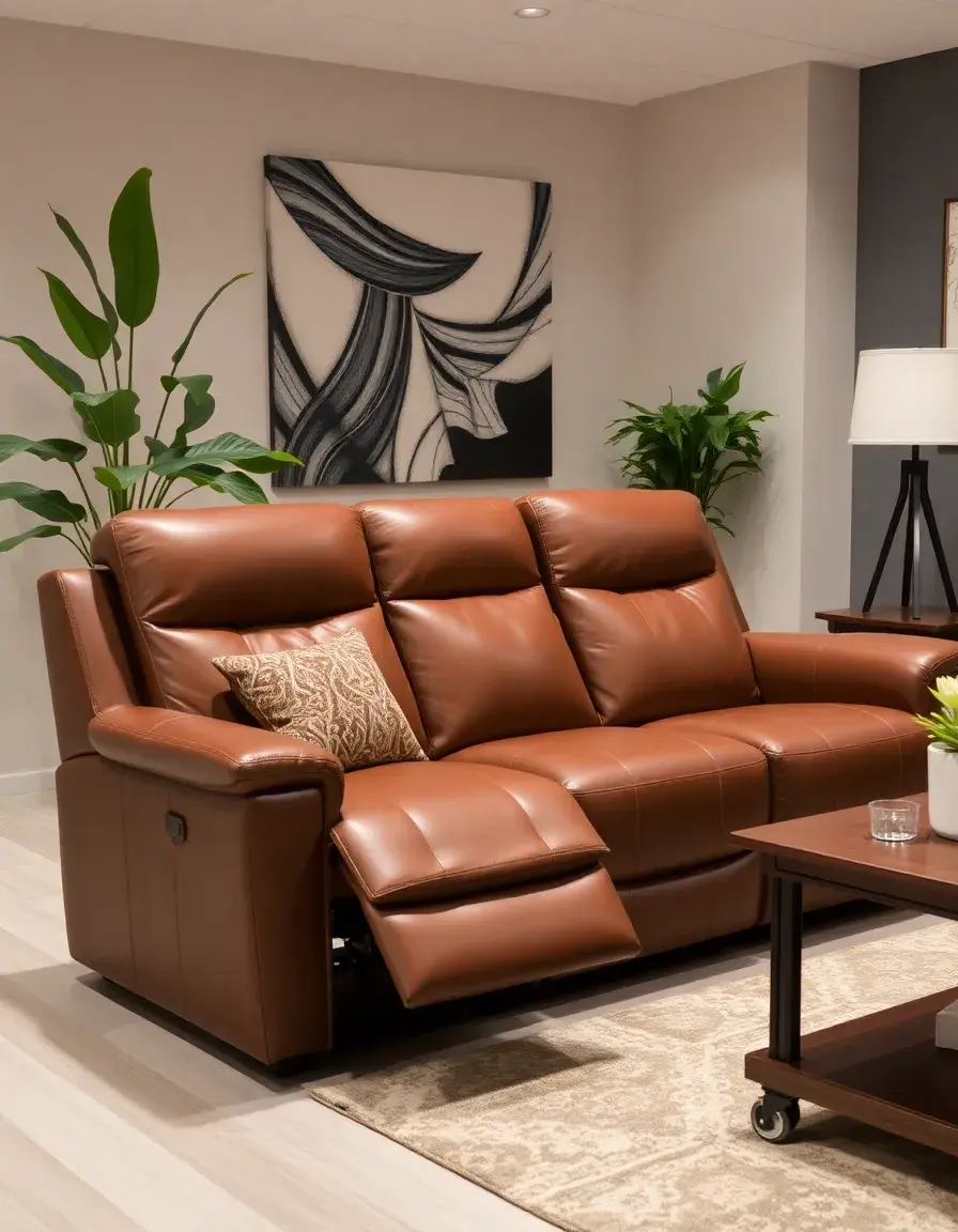Brown massage reclining leather sofa
