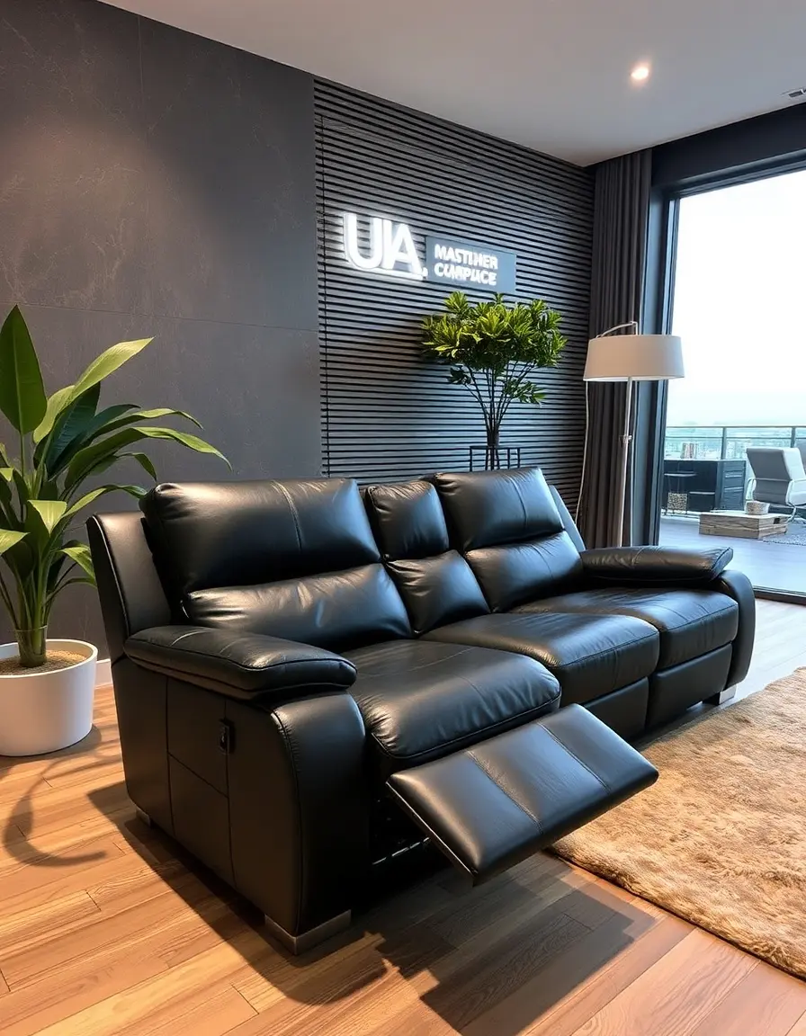 Black modern reclining leather sofa