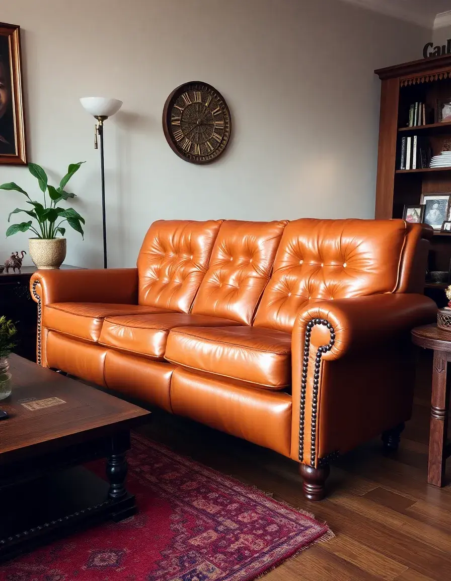 Tan vintage reclining leather sofa