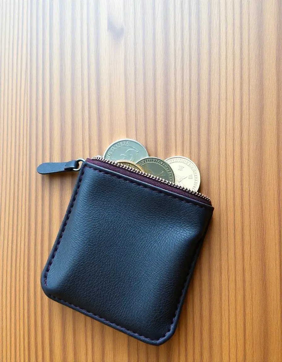 Zippered leather coin pouch in dark brown