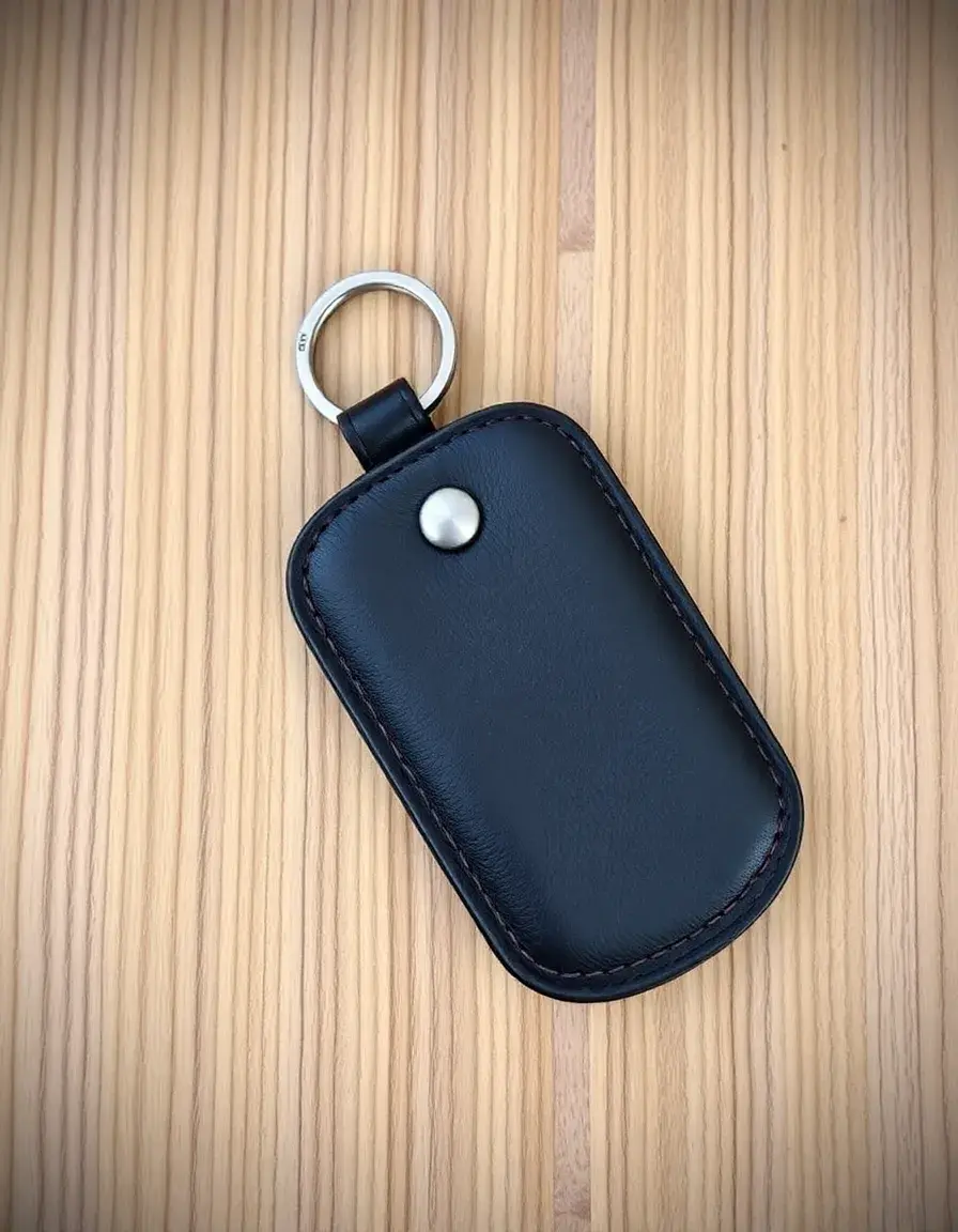 Leather coin purse with integrated keychain