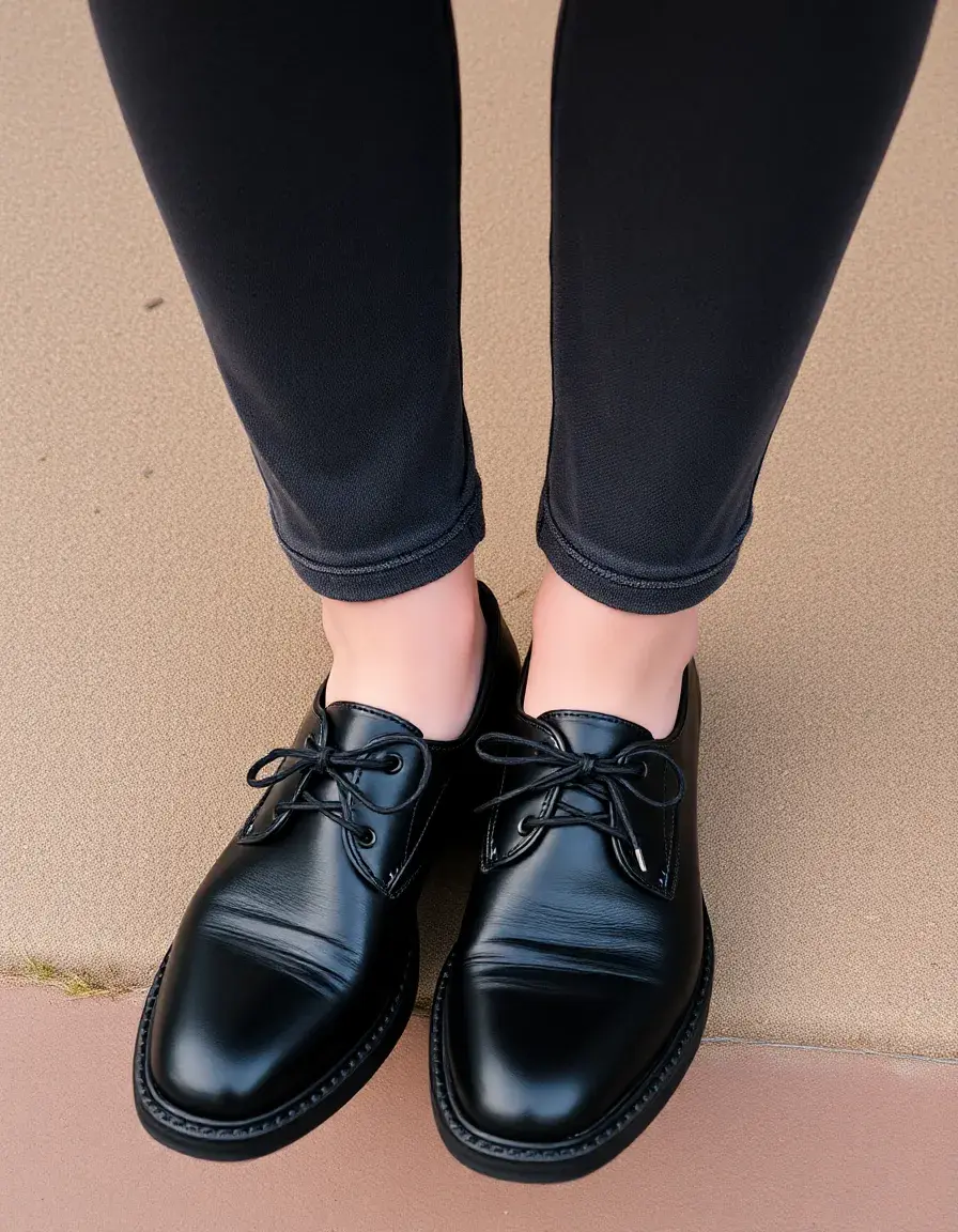 Black faux leather shoes with a polished finish