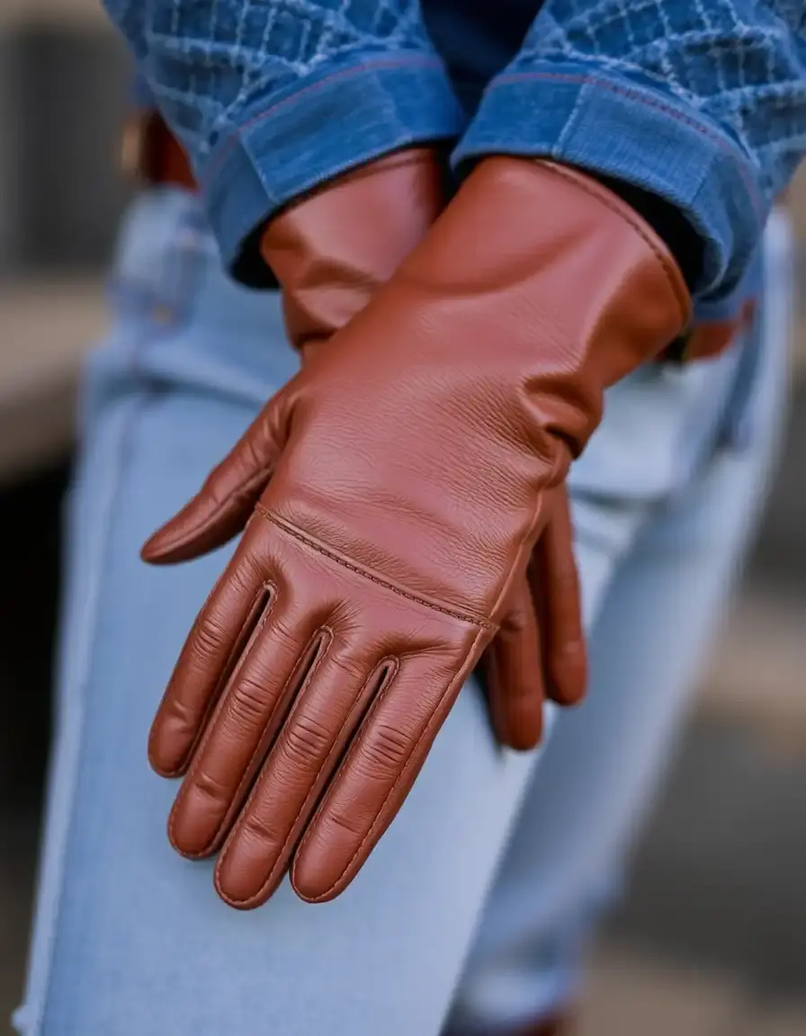 Brown faux leather gloves with soft lining