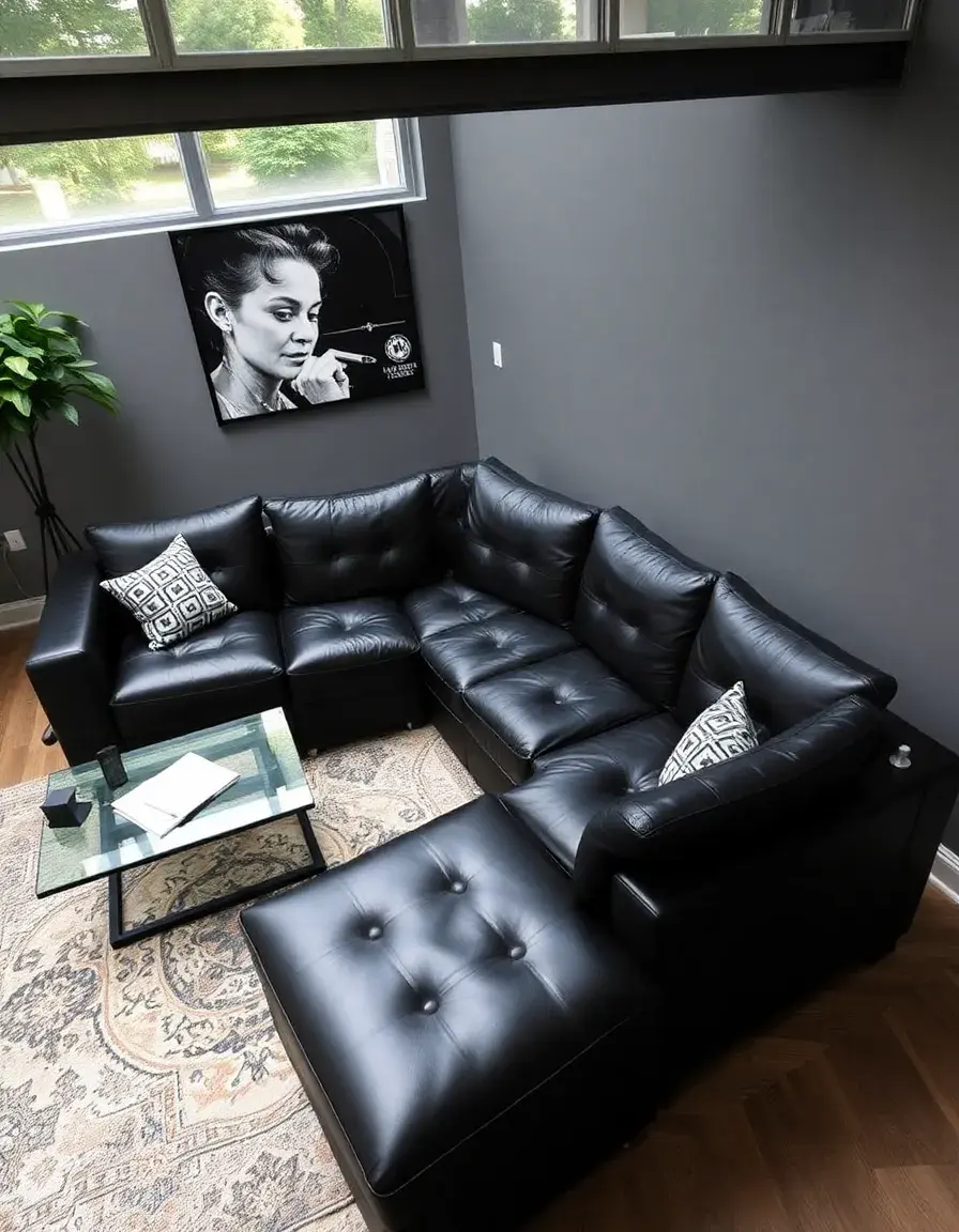Black sectional leather couch for large family rooms