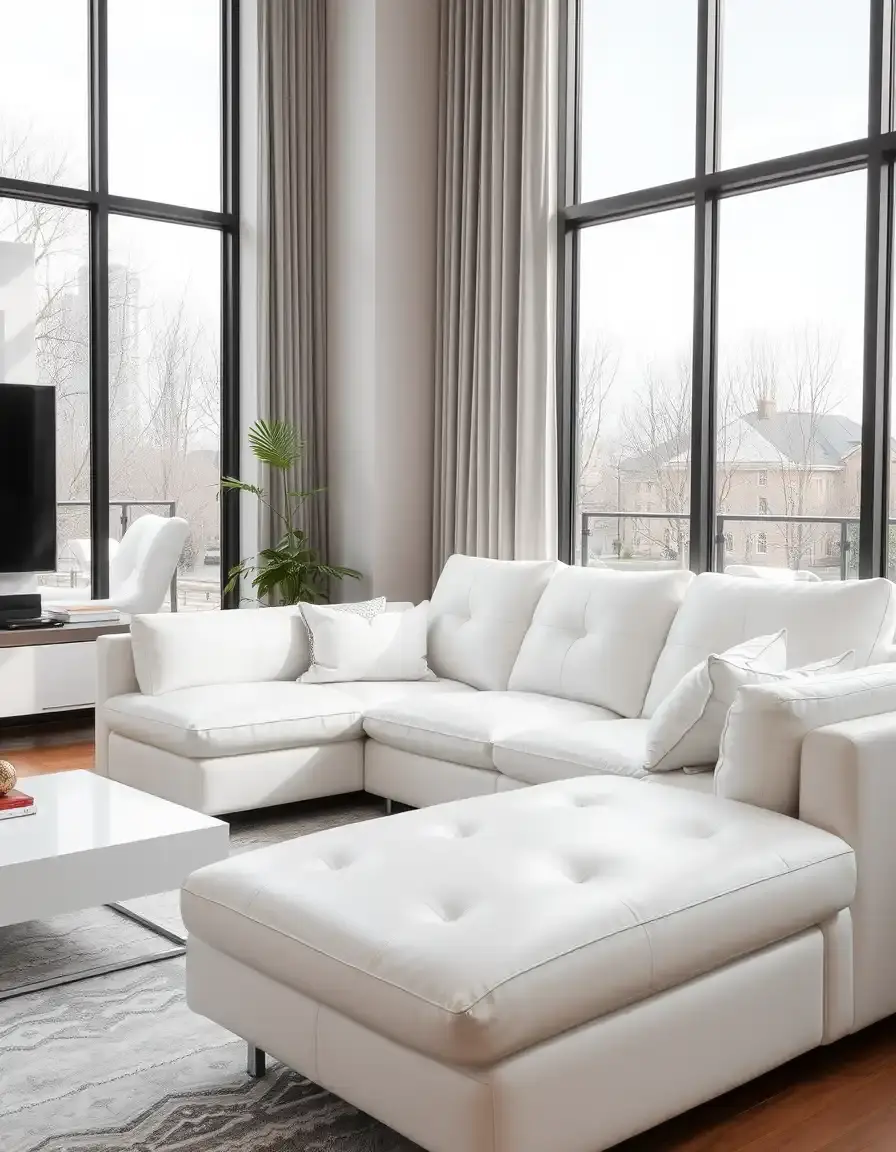 White modern leather couch with minimalist design