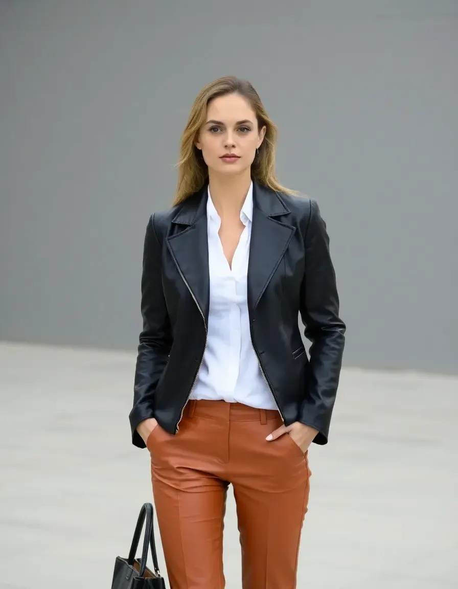 Black leather blazer professional women