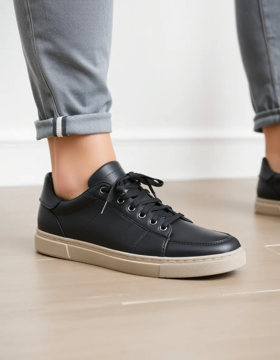 Waterproof black leather trainers for wet weather