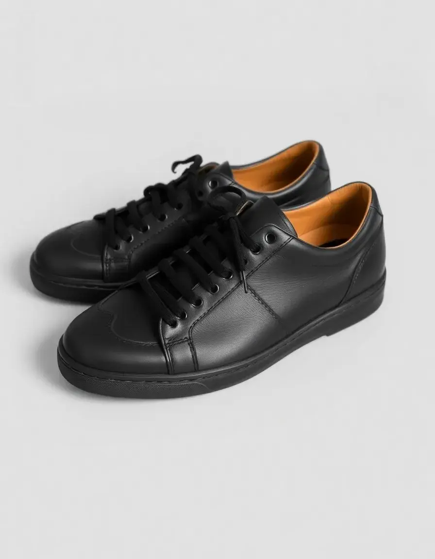 Vintage style black leather trainers