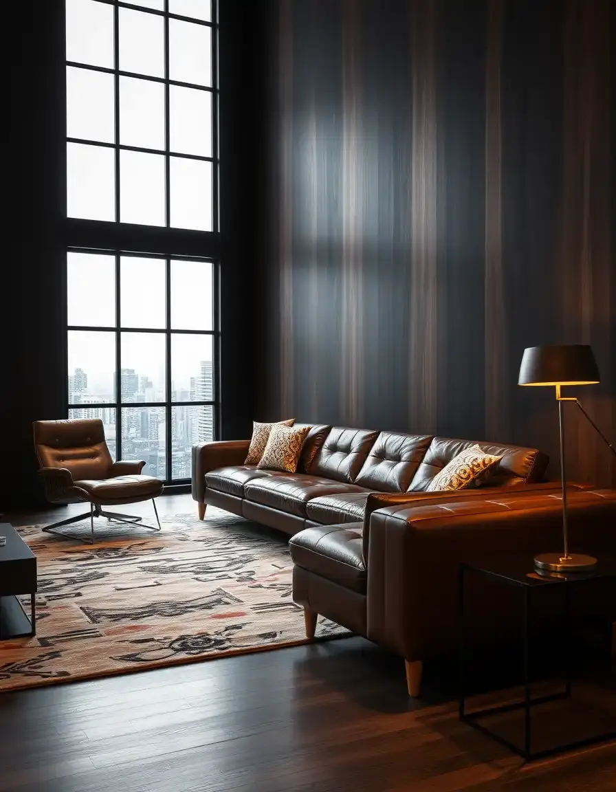 Sleek modern brown leather sofa in a minimalist room