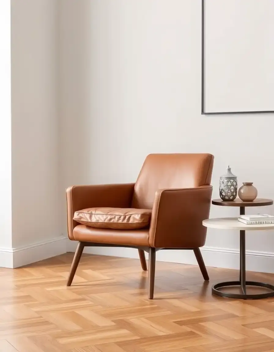 Tan modern leather armchair with minimal design