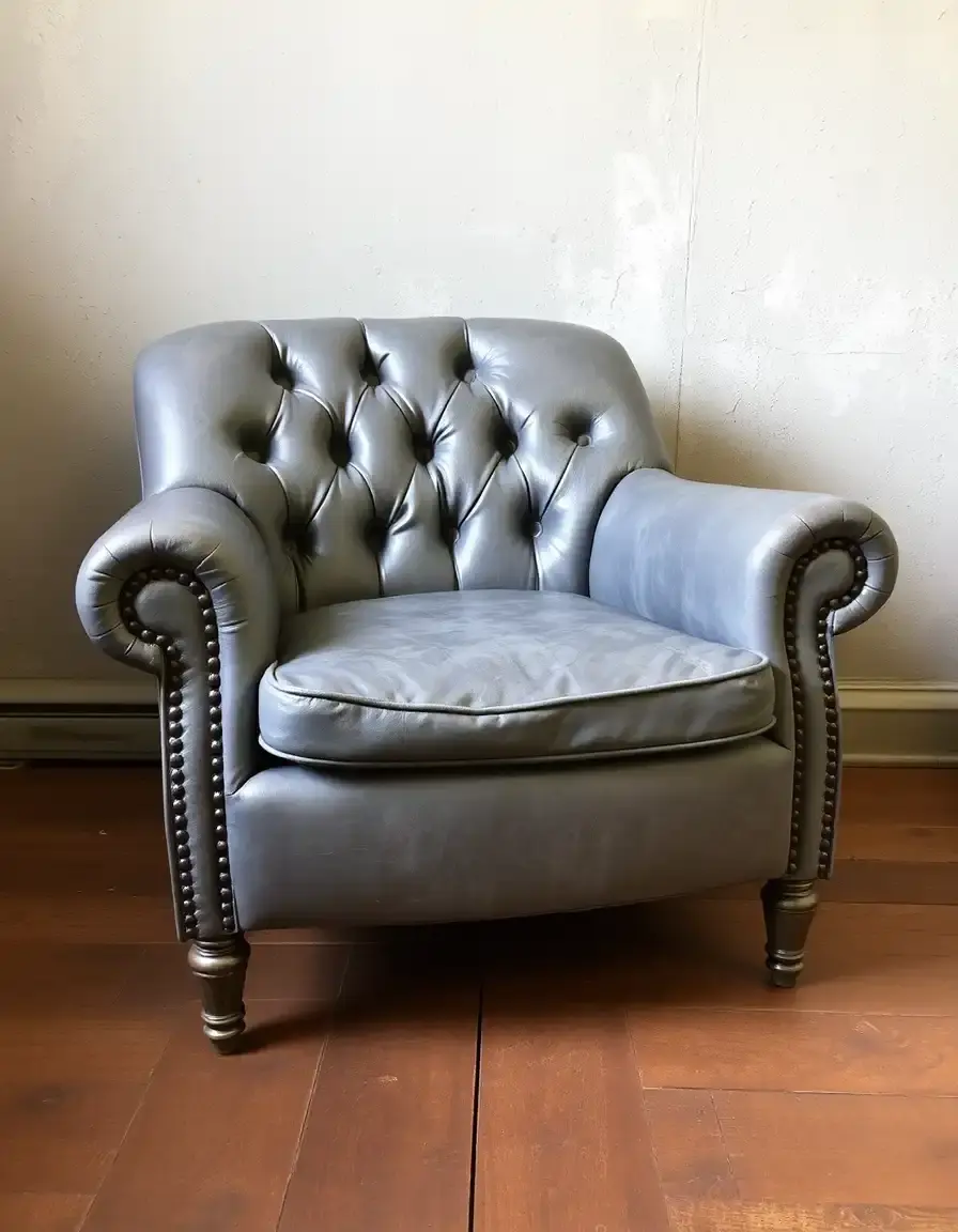Gray vintage distressed leather armchair