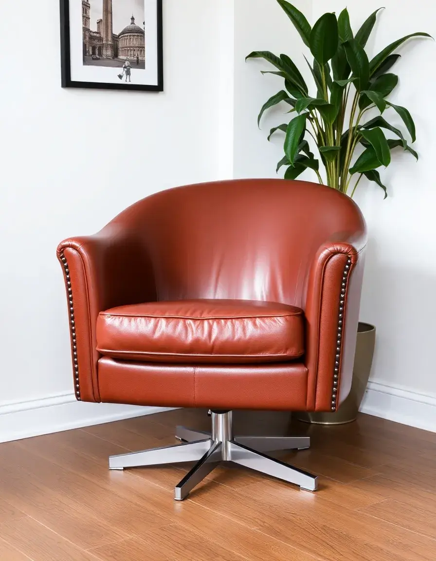 Brown swivel leather armchair