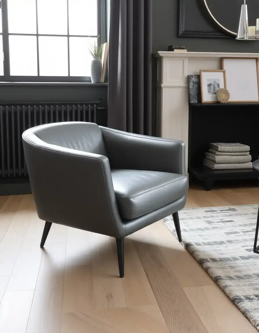 Gray lounge leather armchair with deep seating