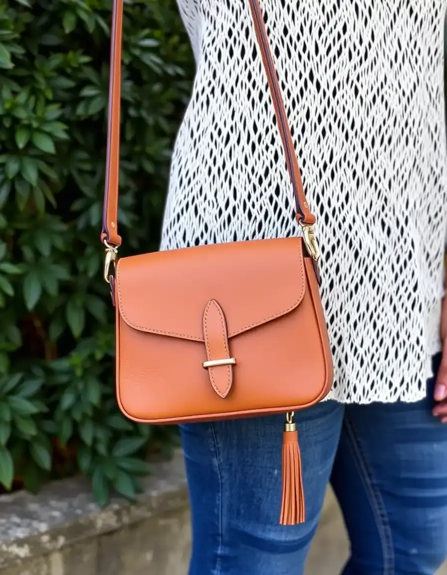 Tan crossbody leather handbag with adjustable strap